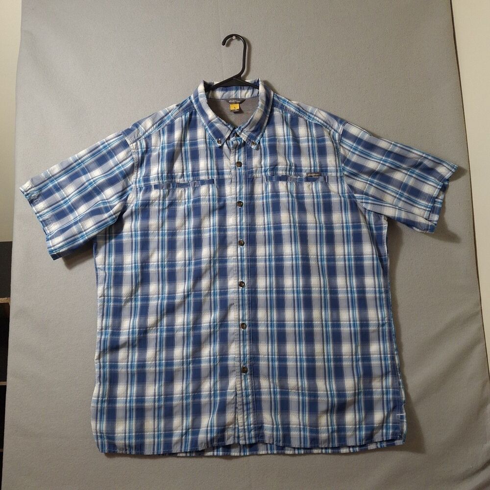 Eddie Bauer Travex Shirt Mens XL Blue  Vented Mesh Lined Hiking Camping Fishing